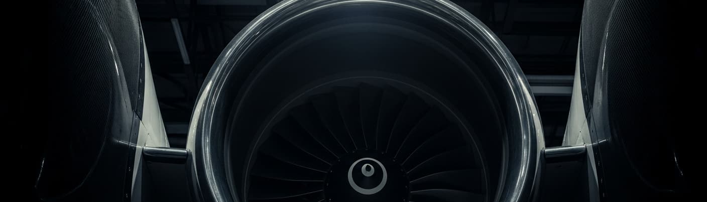 Engine intake of a business jet under a work light